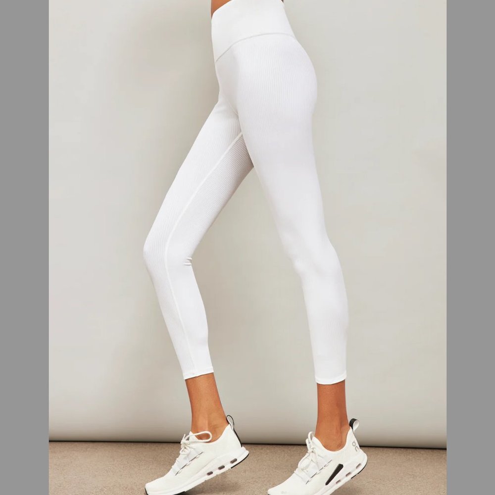 Carbon38 High-Waisted White Ribbed Legging | Size Small